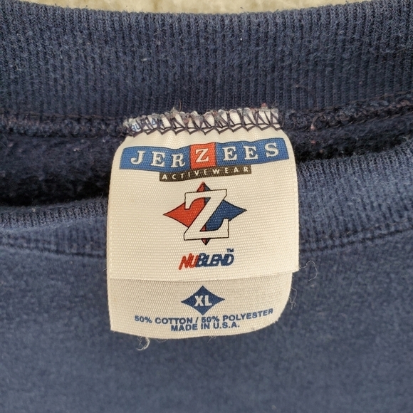 Vtg Y2K Jerzees Russell Sweatshirt Men XL Blank Navy Cotton Nublend Active USA - Picture 2 of 10